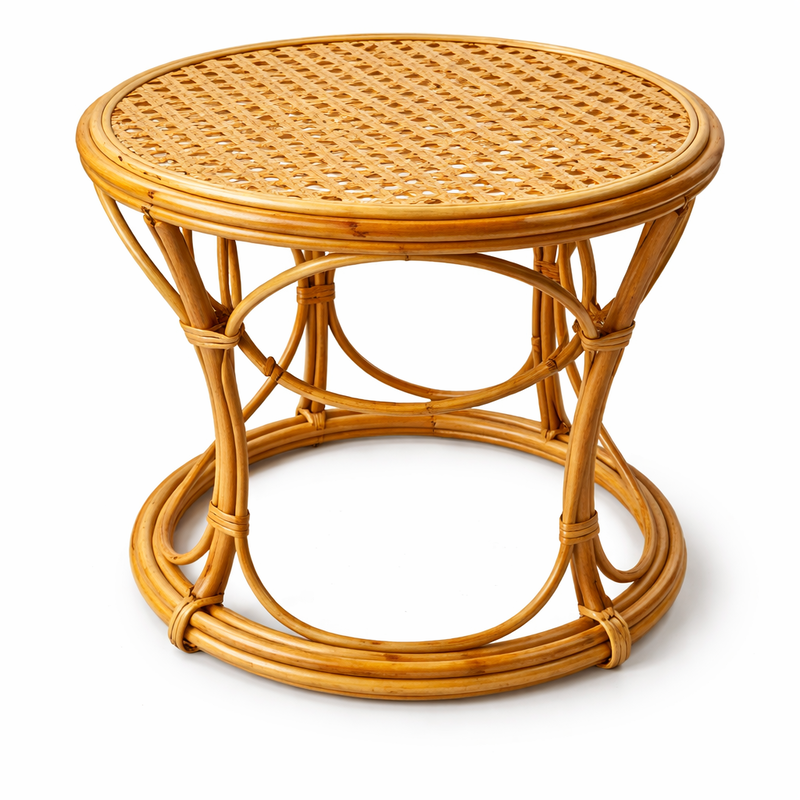 Handcrafted Cane Rattan Round Table | Natural Wicker Side Table for Living Room Balcony Cafe - Image 2 of 2