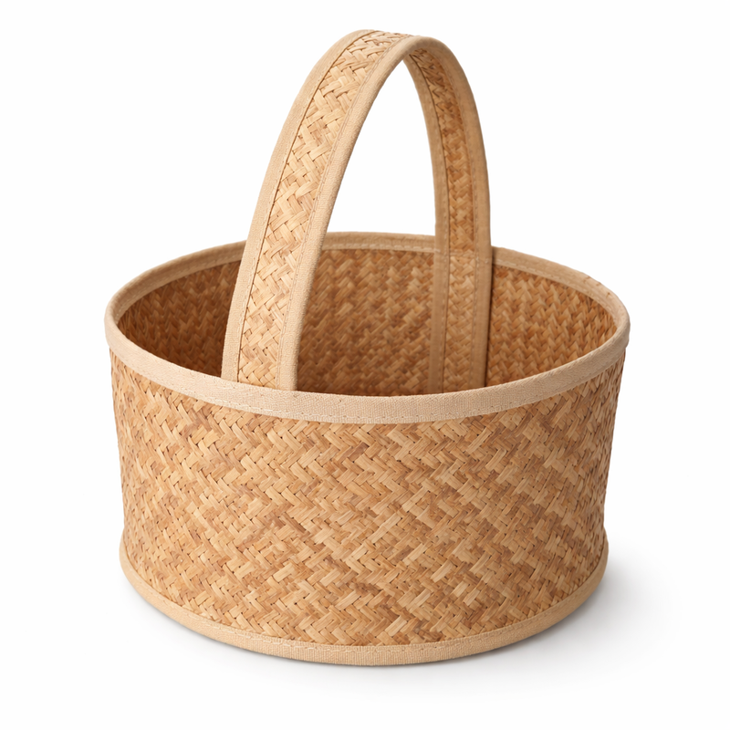 Handwoven Bamboo Basket with Handle | Natural Storage Basket for Home Kitchen and Utility Use - Image 2 of 2