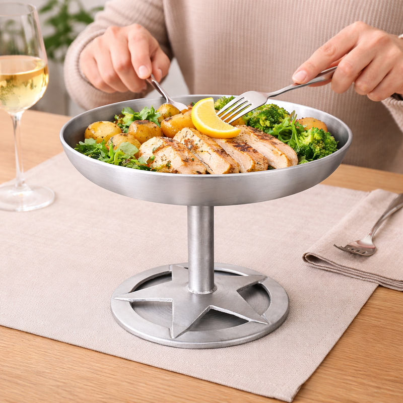 Aluminium Standing Food Plate | Pedestal Dinner Serving Thali for Meals and Table Use - Image 2 of 7