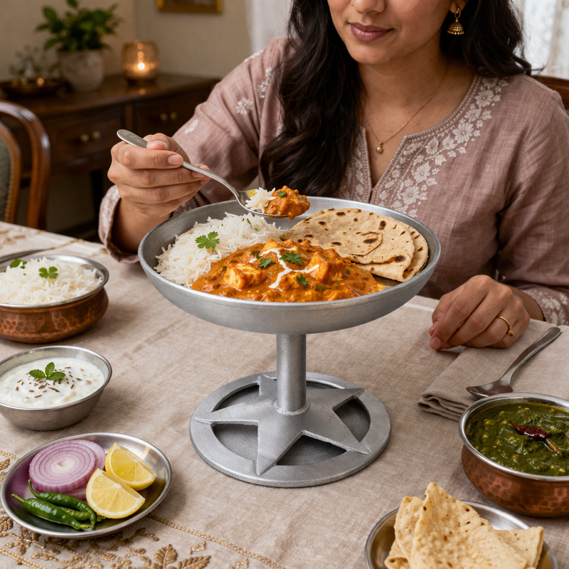Aluminium Standing Food Plate | Pedestal Dinner Serving Thali for Meals and Table Use - Image 3 of 7