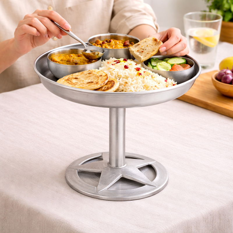 Aluminium Standing Food Plate | Pedestal Dinner Serving Thali for Meals and Table Use - Image 5 of 7