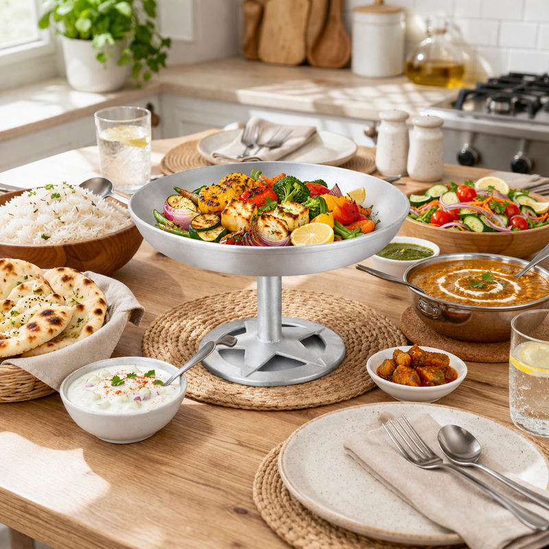 Aluminium Standing Food Plate | Pedestal Dinner Serving Thali for Meals and Table Use - Image 7 of 7