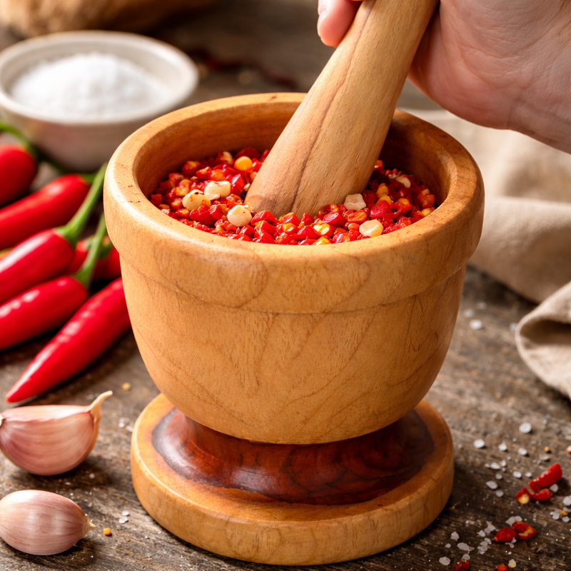 Wooden Mortar and Pestle Set | Handcrafted Spice Grinder and Herb Crusher for Kitchen Use - Image 4 of 7