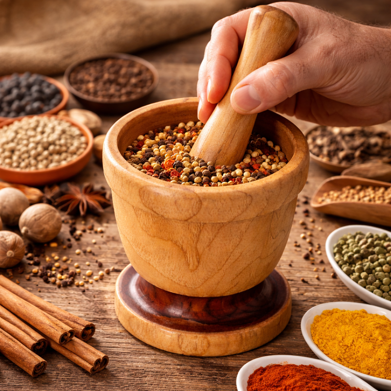 Wooden Mortar and Pestle Set | Handcrafted Spice Grinder and Herb Crusher for Kitchen Use - Image 5 of 7