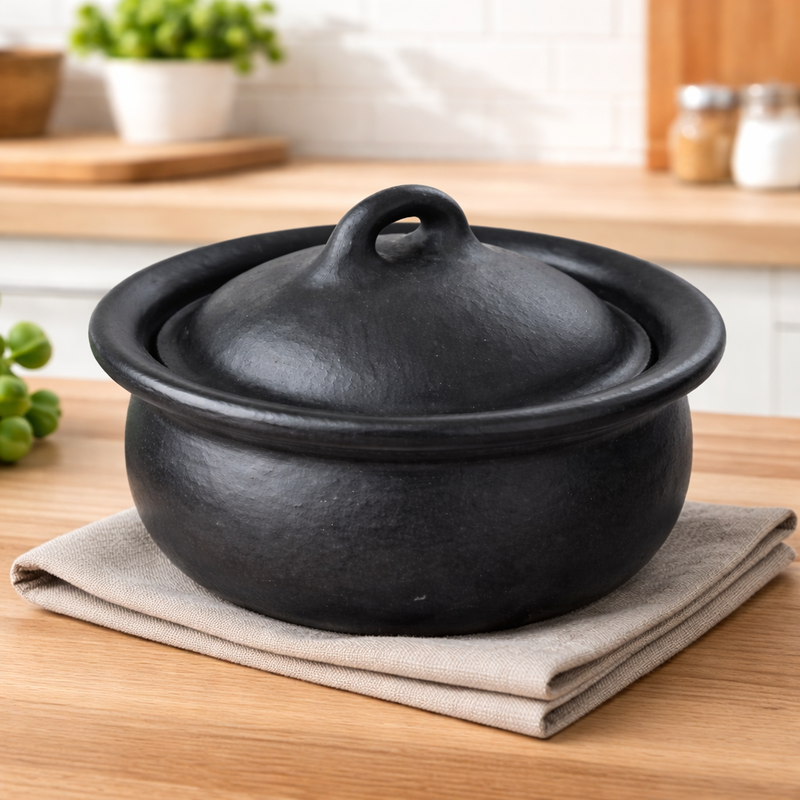 Handcrafted Longpi Traditional Earthen Black Clay Pottery Cooking Pot - Image 2 of 7