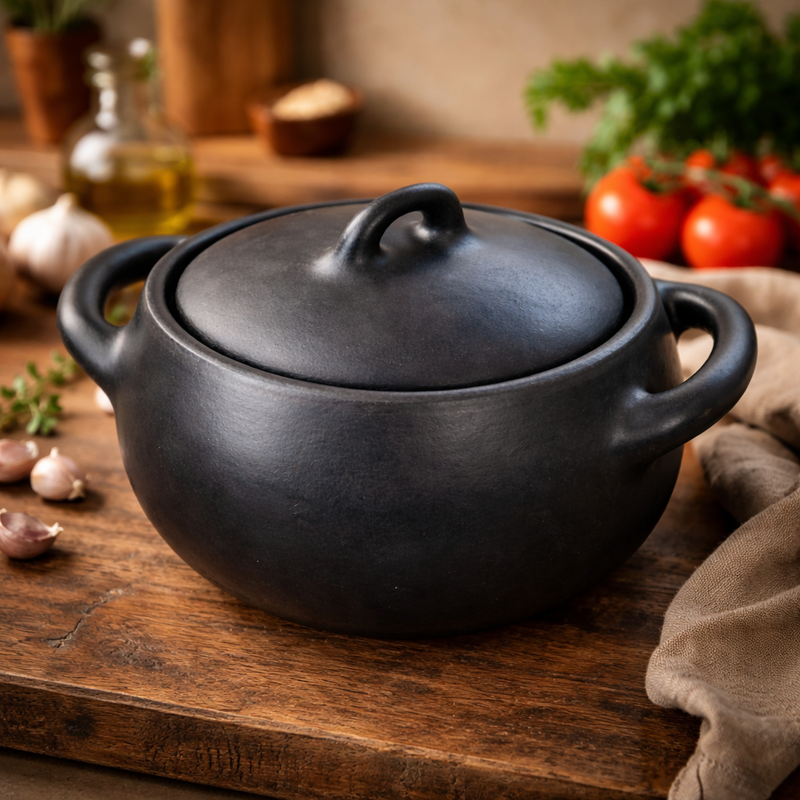 Longpi Black Clay Cooking Pot with Lid and Handles - Image 2 of 6