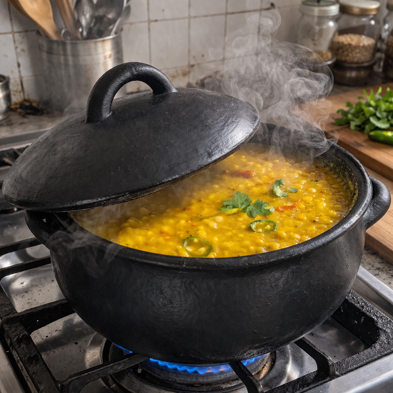 Longpi Black Clay Cooking Pot with Lid and Dual Side Handles - Image 4 of 10
