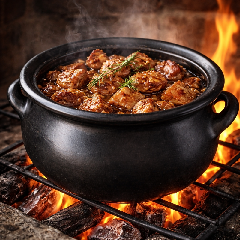 Longpi Black Clay Cooking Pot with Lid and Dual Side Handles - Image 7 of 10