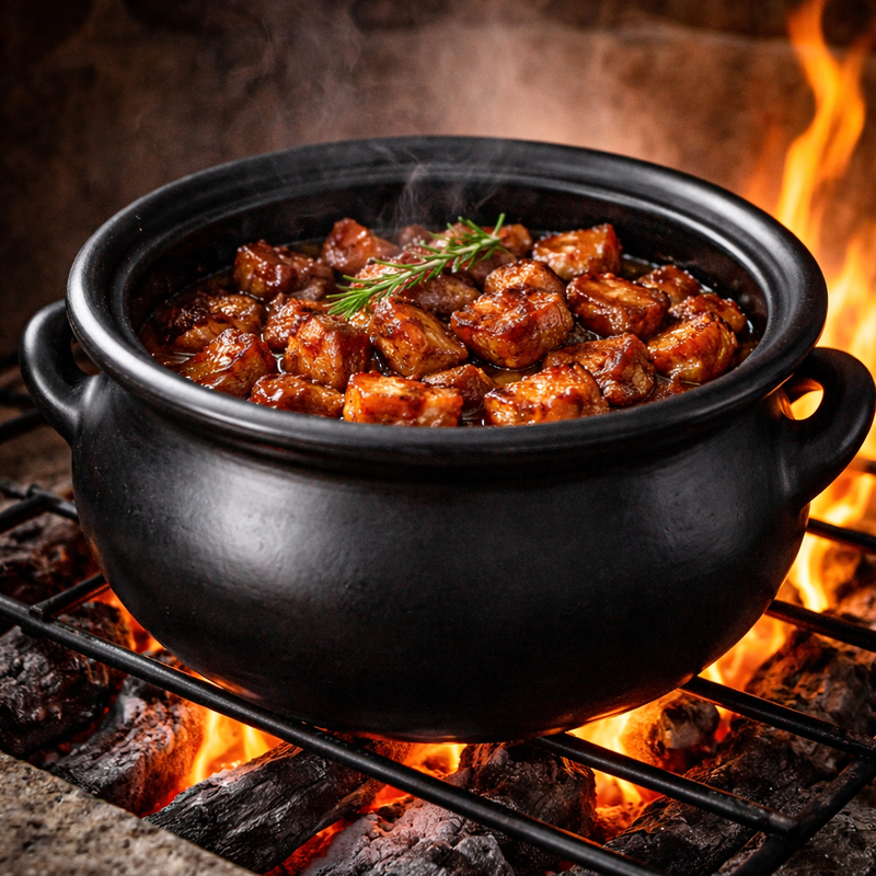 Longpi Black Clay Cooking Pot with Lid and Dual Side Handles - Image 9 of 10
