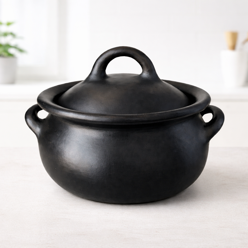 Longpi Black Clay Cooking Pot with Lid and Dual Side Handles - Image 2 of 10