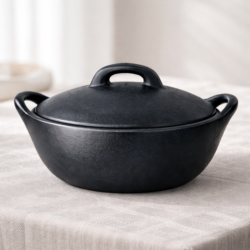 Manipuri Longpi Black Pottery Earthenware Clay Pot with Lid - Image 8 of 9