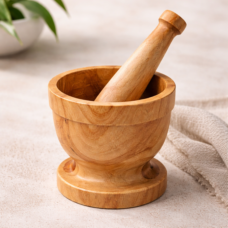 Handcrafted Wooden Mortar and Pestle Set - Image 2 of 7