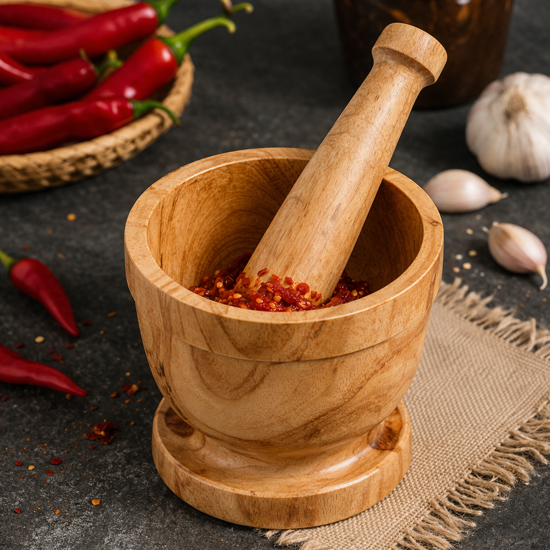 Handcrafted Wooden Mortar and Pestle Set - Image 4 of 7