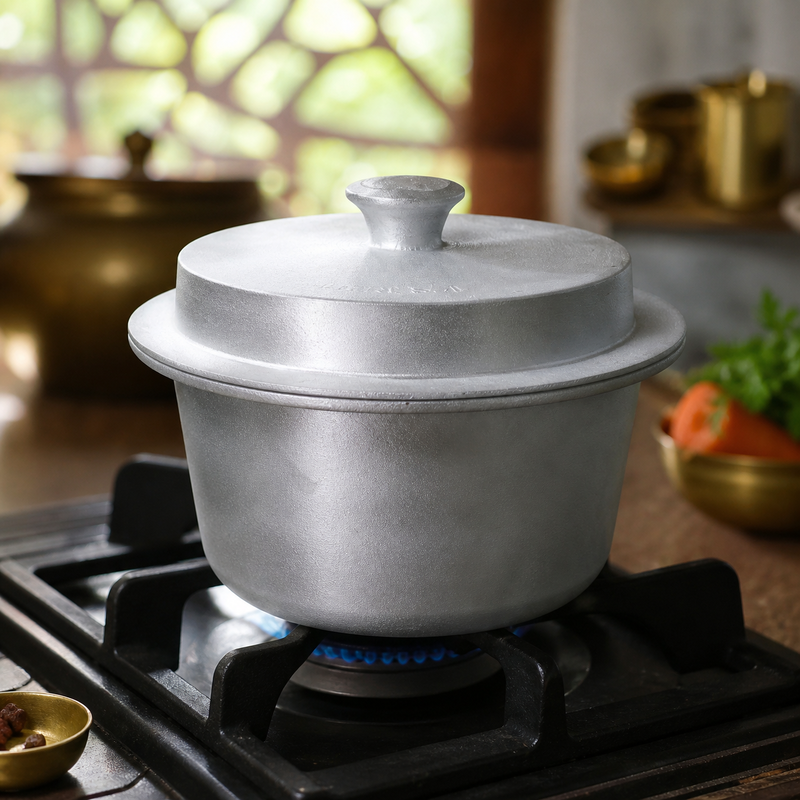 Traditional Handmade Aluminium Rice Cooking Pot with Lid | Heavy Duty Indian Handi for Daily Cooking - Image 3 of 7