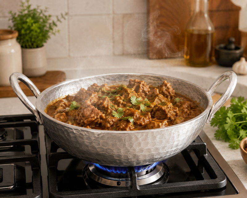 Hand Hammered Aluminium Kadai with Lid | Traditional Deep Cooking Pan with Dual Handles - Image 3 of 7