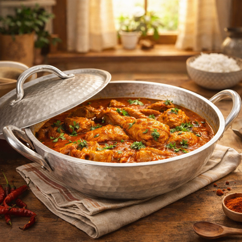 Hand Hammered Aluminium Kadai with Lid | Traditional Deep Cooking Pan with Dual Handles - Image 4 of 7