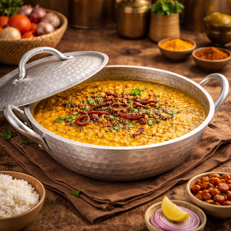 Hand Hammered Aluminium Kadai with Lid | Traditional Deep Cooking Pan with Dual Handles - Image 5 of 7
