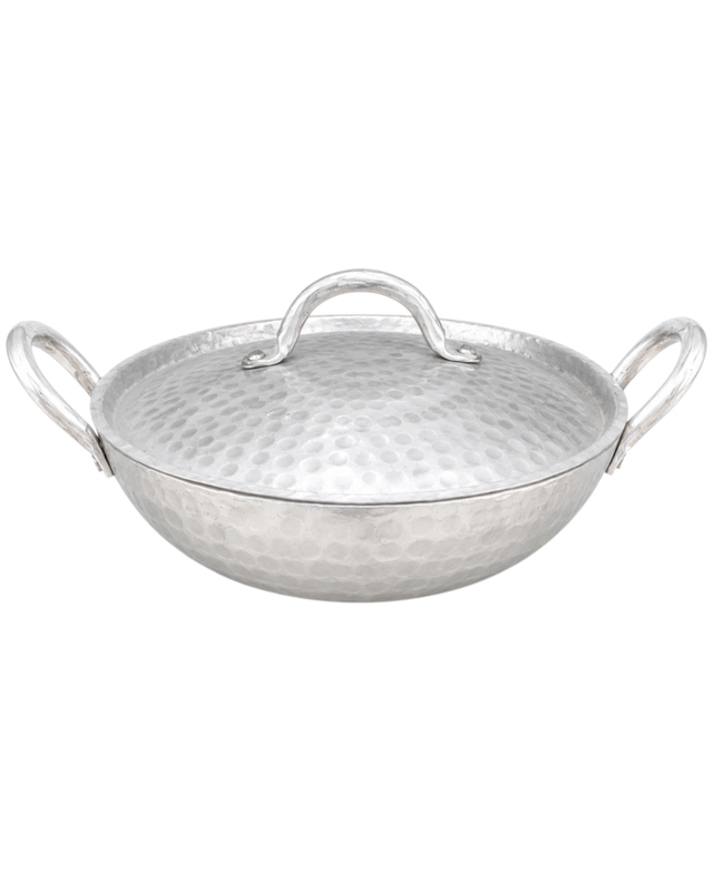 Hand Hammered Aluminium Kadai with Lid | Traditional Deep Cooking Pan with Dual Handles