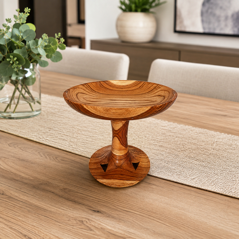 Handcrafted Wooden Standing Pedestal Serving Plate for Lunch Dinner Snacks and Fruits - Image 2 of 8