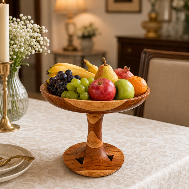 Handcrafted Wooden Standing Pedestal Serving Plate for Lunch Dinner Snacks and Fruits - Image 4 of 8
