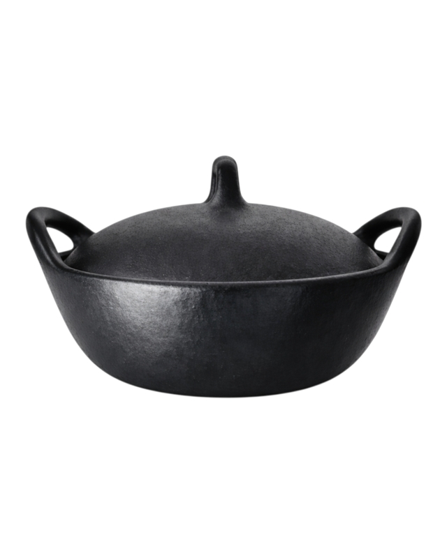 Manipuri Longpi Black Pottery Earthenware Clay Pot with Lid