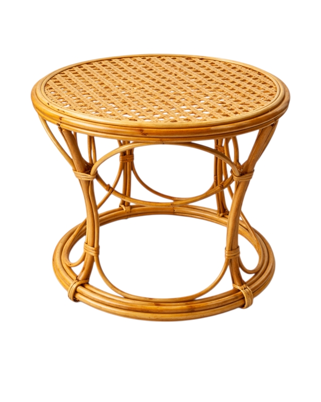 Handcrafted Cane Rattan Round Table | Natural Wicker Side Table for Living Room Balcony Cafe