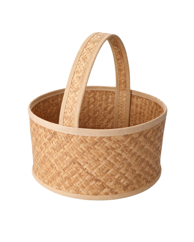 Handwoven Bamboo Basket with Handle | Natural Storage Basket for Home Kitchen and Utility Use