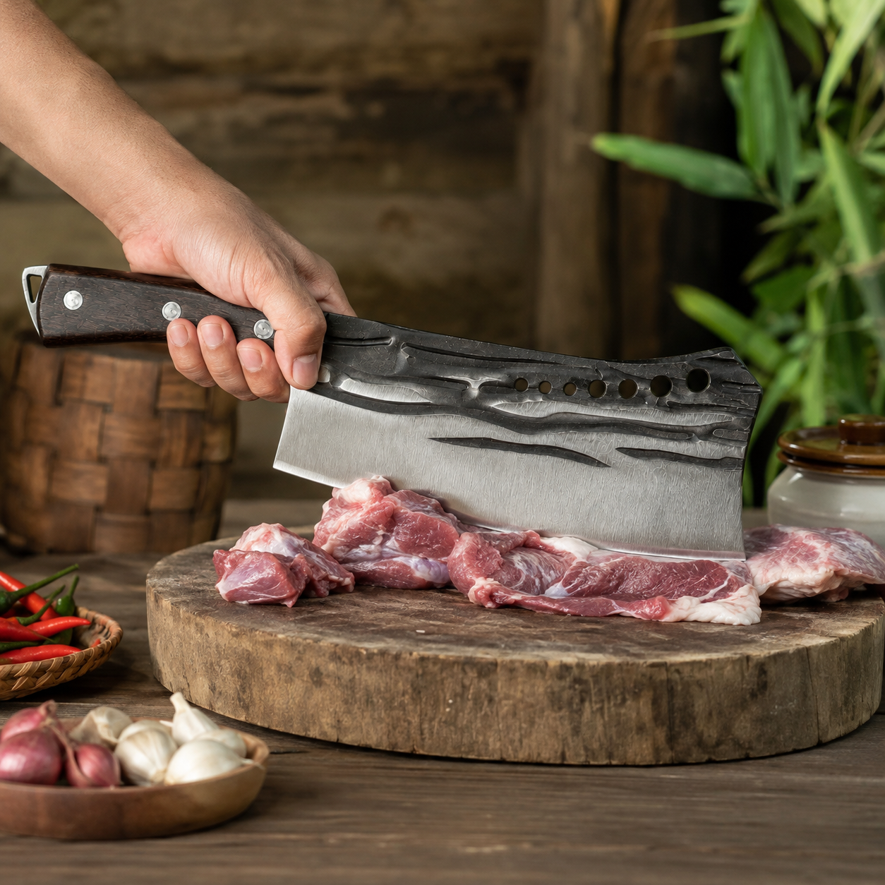 Multi Purpose Kitchen Knife Meat Cleaver with Wooden Handle - Image 2 of 8