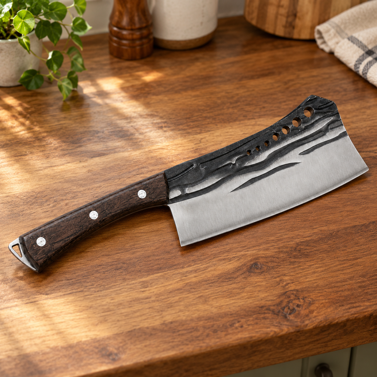 Multi Purpose Kitchen Knife Meat Cleaver with Wooden Handle - Image 3 of 8