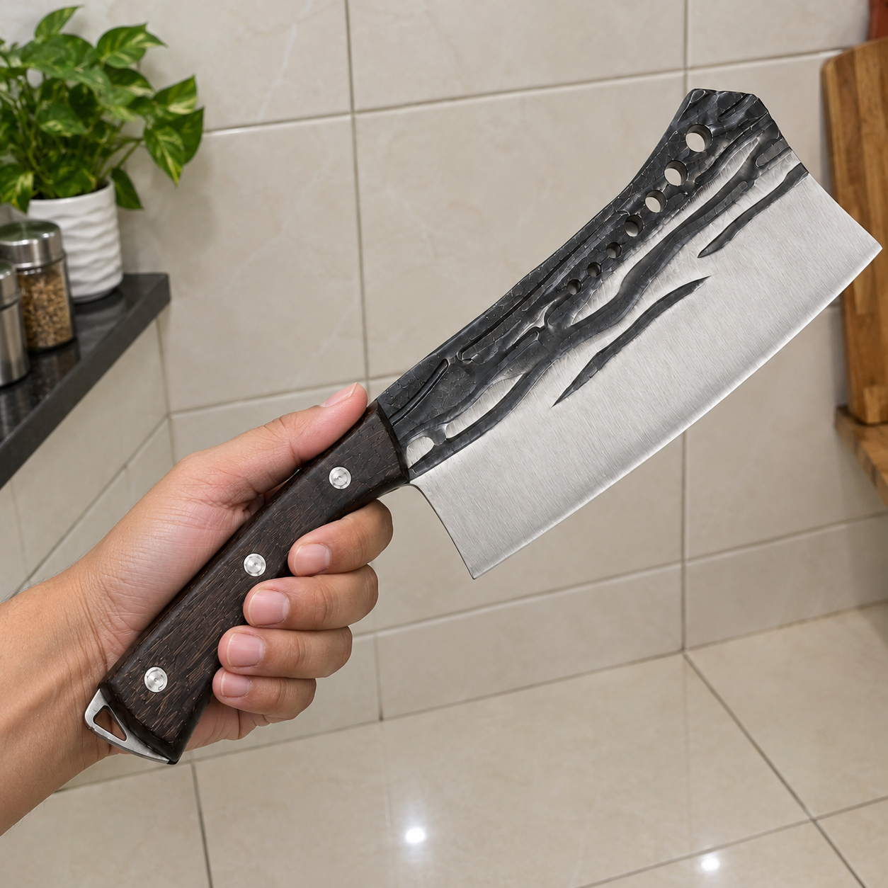 Multi Purpose Kitchen Knife Meat Cleaver with Wooden Handle - Image 6 of 8